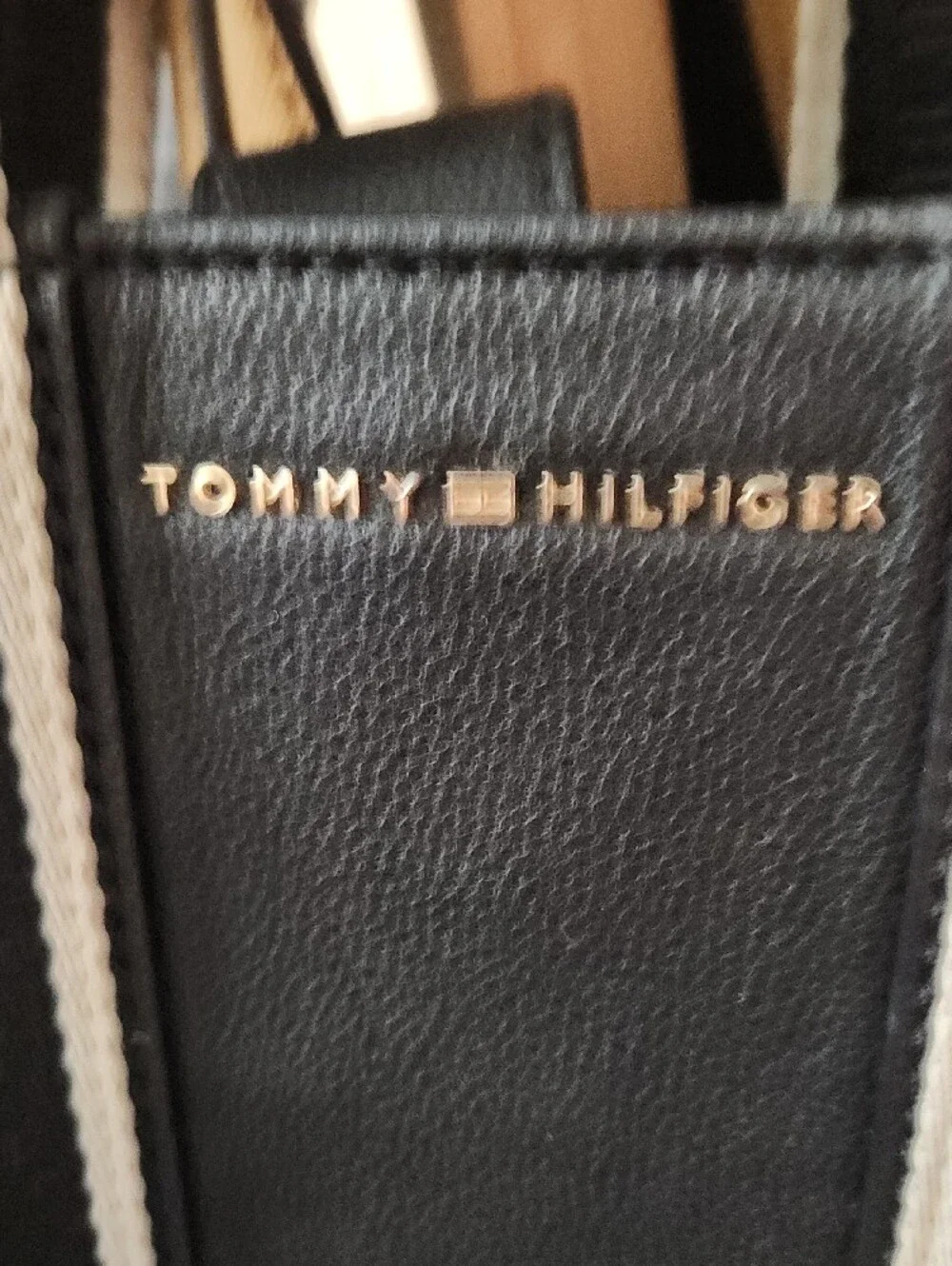 Tommy Hilfiger Black Crossbody Bag with White Stripe Detailing